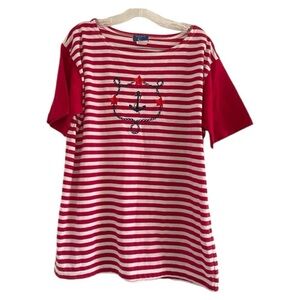 SPORTIV‎ Women’s Red/White Striped Nautical Themed Short Sleeve-Size XL